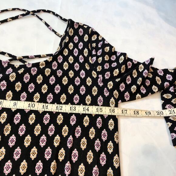 NWT Loveappella Charming Black Multi Colored Design Kasi Knit Dress Caged Back - Picture 12 of 16